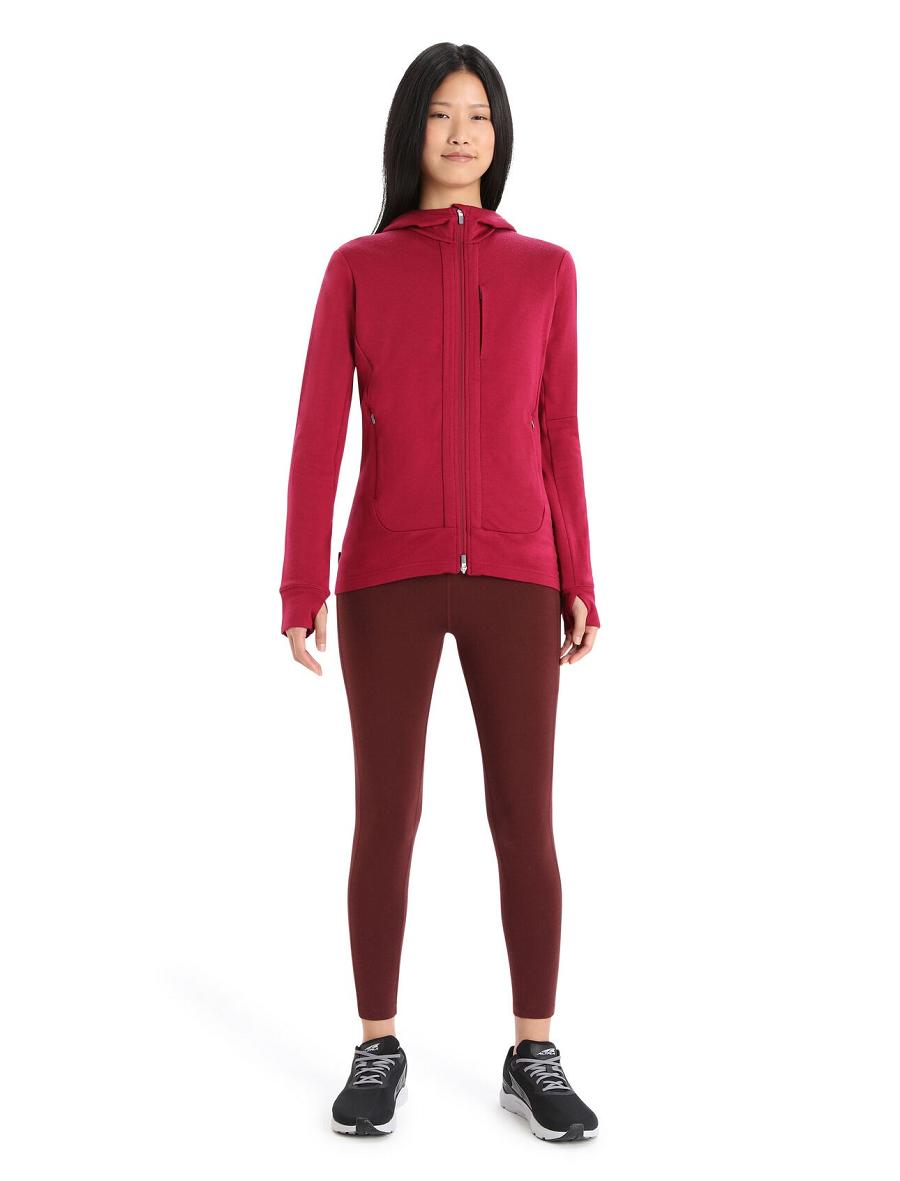 Cherry / Espresso Women's Icebreaker Merino Quantum III Long Sleeve Zip Hoodie | USA 1677EBCX